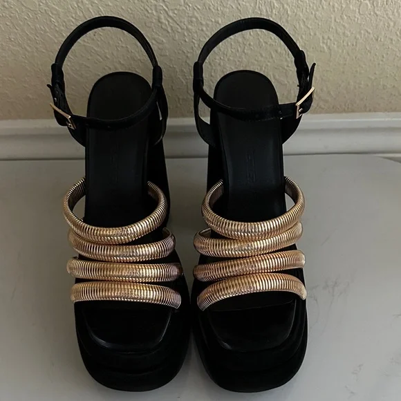 Dolls Kill Black and Gold Platform Heels - Picture 2 of 8